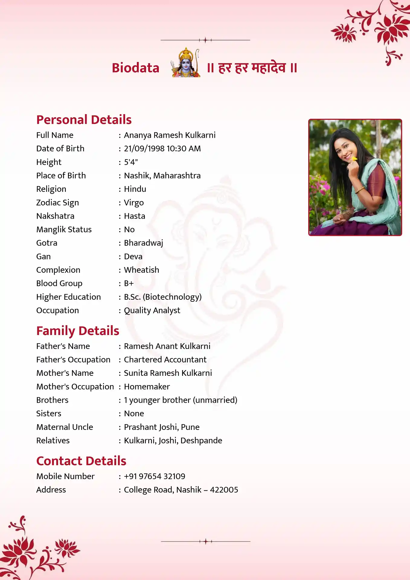 Template 5 biodata template