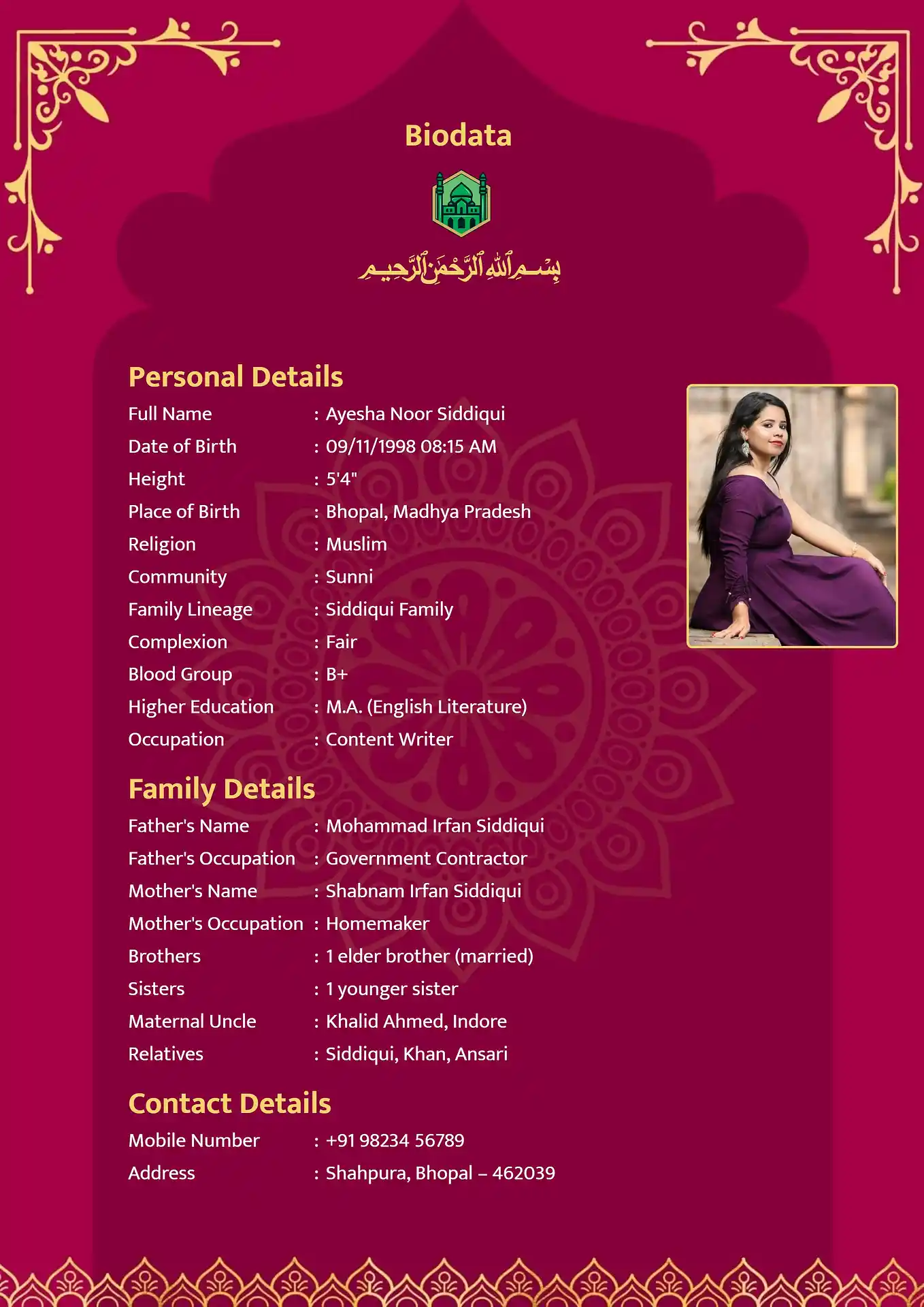 Template 8 biodata template