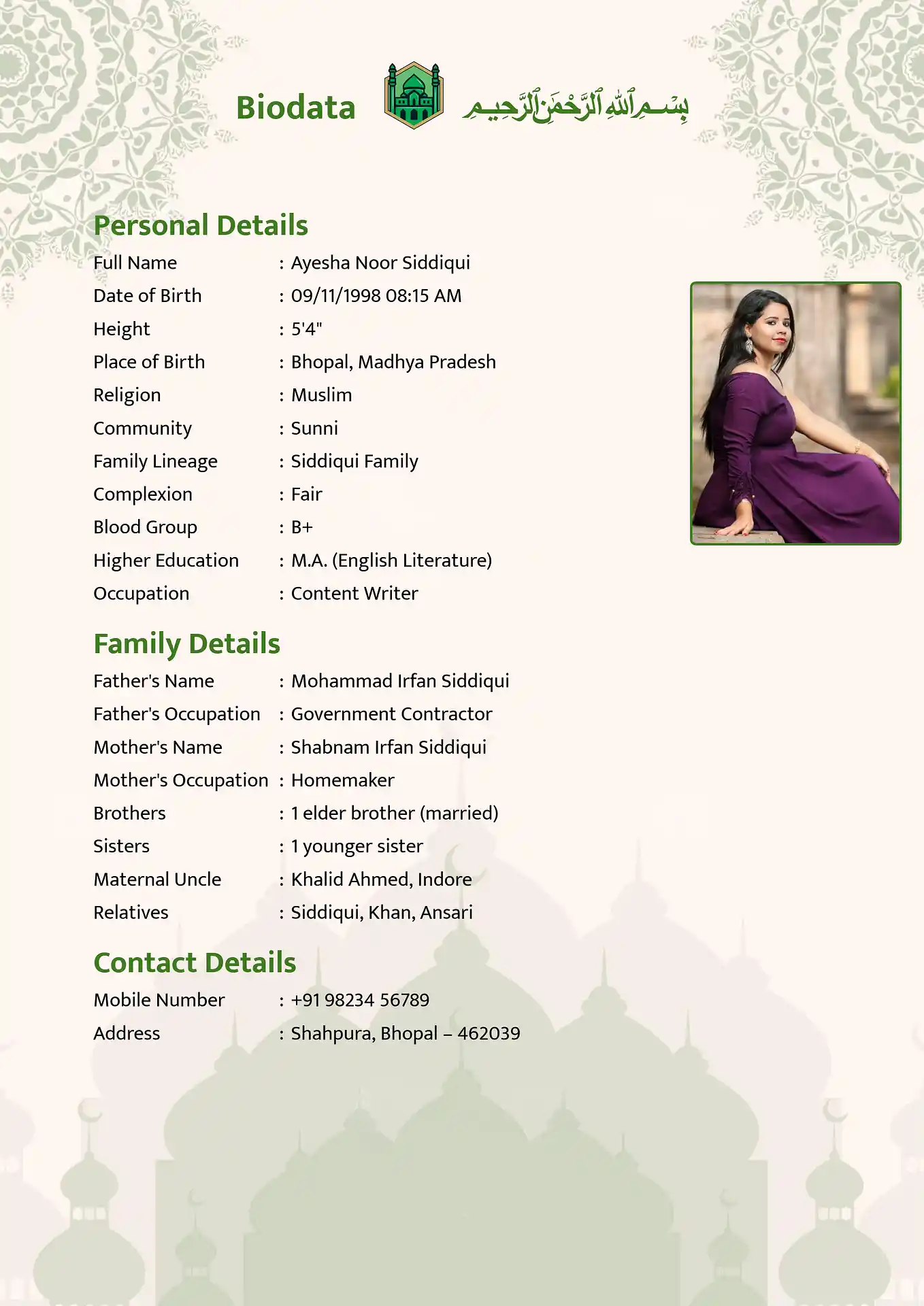 Template 3 biodata template