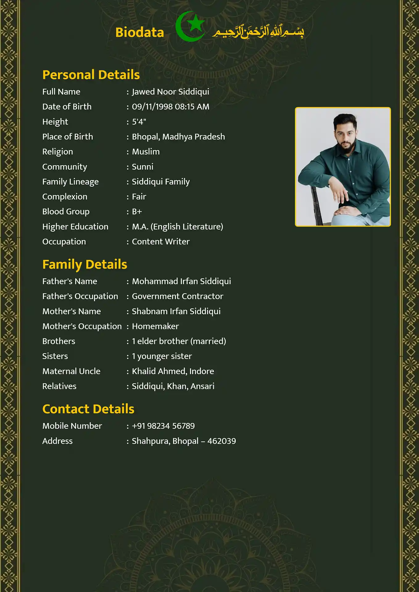 Template 5 biodata template